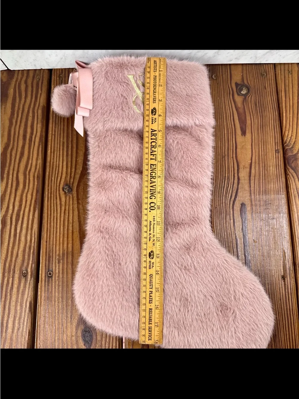 Victoria's Secret BIG Plush Faux Fur Christmas Stocking in blush pink/mauve NWT
